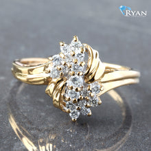 Load image into Gallery viewer, RING GY 10K 0.17CTW OVAL SHAPE PRONG SET DIAMOND CLUSTER WITH HP WEAVES AND SOFT WAVED TWO ROW SHOULDERS
