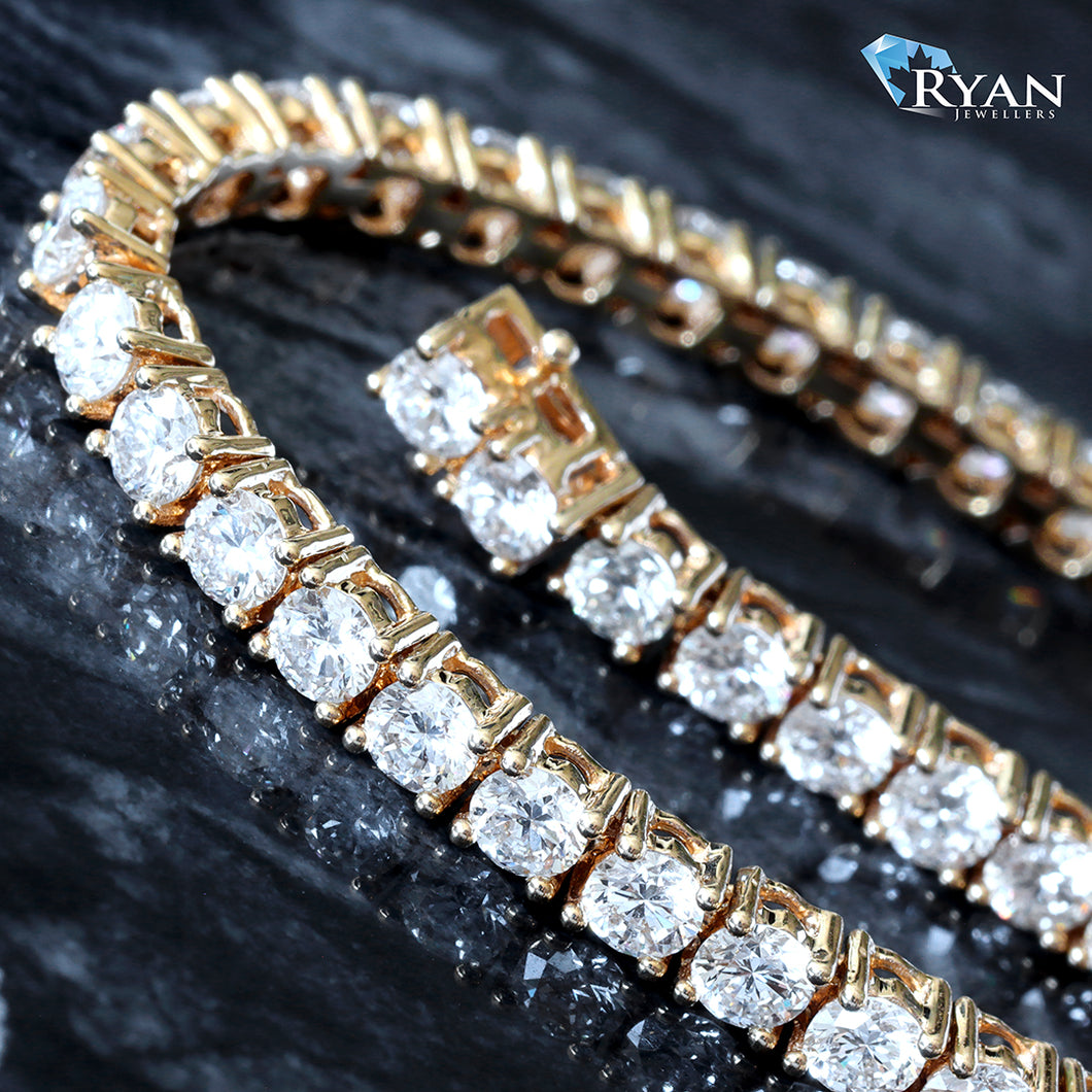 5.15CTW Round Four Prong Yellow Gold Diamond Tennis Bracelet