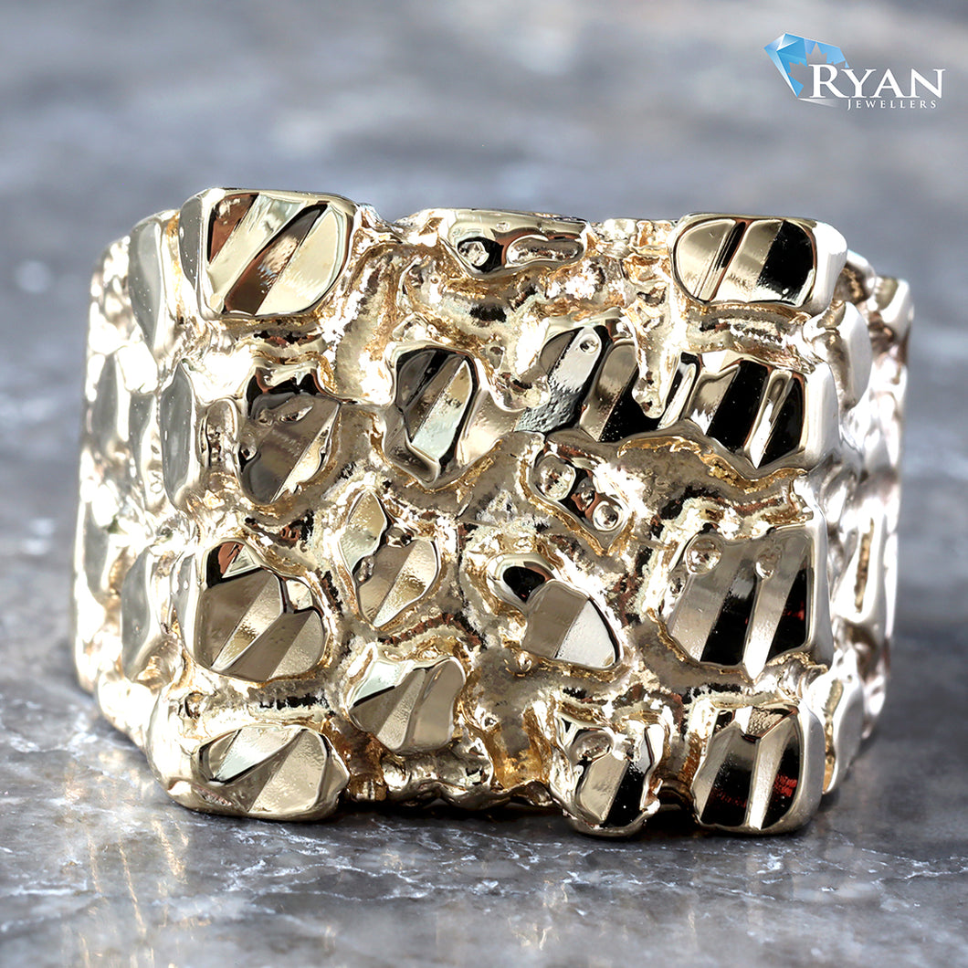 Large Square Diamond Cut Nugget Ring