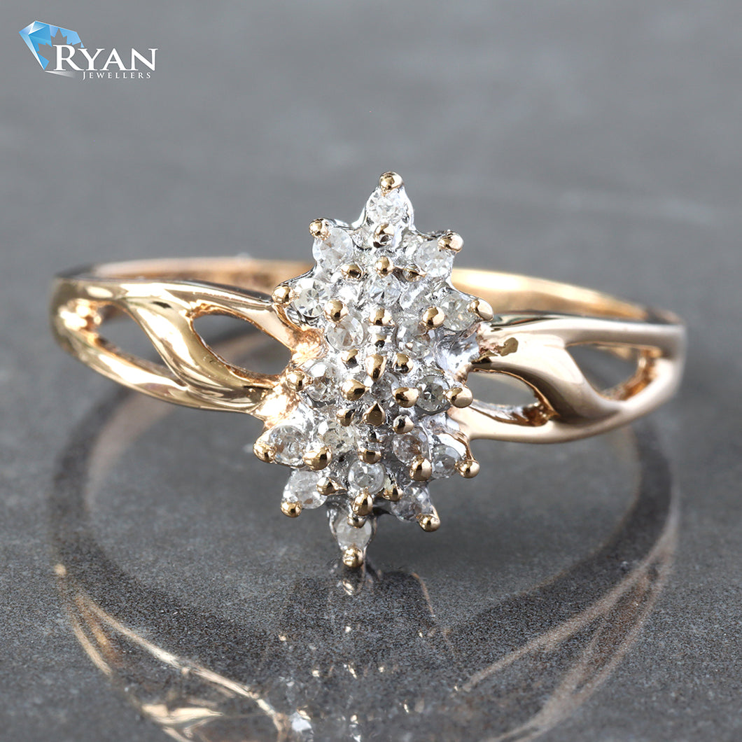 RING GY 10K 0.15CTW NATURAL CLUSTER MARQUISE SHAPE WITH OPEN SHOULDERS