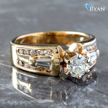 Load image into Gallery viewer, 1.00ctw Six Prongs Round Solitaire with Tapered Baguette and Three Row Round Cut Shoulders
