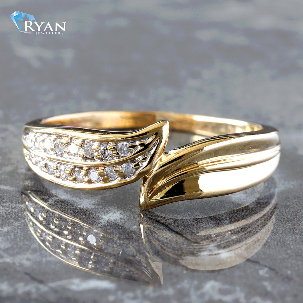 0.10ctw Wrap Style Half Double Channel Set Diamond Pave and Half High Polished Ring