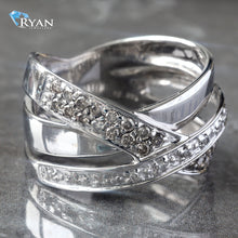 Load image into Gallery viewer, RING GW 14K 0.35CTW THREE ROW CROSS OVER TWO ROWS PAVE ONE ROW HIGH POLISHED
