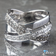 Load image into Gallery viewer, RING GW 14K 0.35CTW THREE ROW CROSS OVER TWO ROWS PAVE ONE ROW HIGH POLISHED
