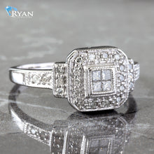 Load image into Gallery viewer, 0.25CTW Four Princess Cluster Center with Cushion Halo Ring

