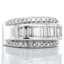 Load image into Gallery viewer, RING GW 14K 1.50CTW THREE ROW DESIGN WITH RAISED CENTER EMERALD CHANNEL AND SHARED PRONG ROUND SIDES
