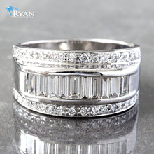 Load image into Gallery viewer, RING GW 14K 1.50CTW THREE ROW DESIGN WITH RAISED CENTER EMERALD CHANNEL AND SHARED PRONG ROUND SIDES
