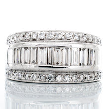 Load image into Gallery viewer, RING GW 14K 1.50CTW THREE ROW DESIGN WITH RAISED CENTER EMERALD CHANNEL AND SHARED PRONG ROUND SIDES
