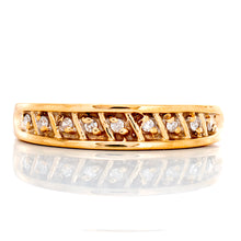 Load image into Gallery viewer, RING GY 14K 0.07CTW TWO PRONG DIAMOND BAND WITH HORIZONTAL ACCENTS
