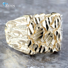Load image into Gallery viewer, RING GY 10K RECTANGULAR FACE DIAMOND CUT NUGGET DESIGN
