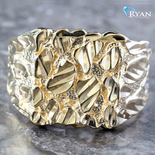 Load image into Gallery viewer, RING GY 10K RECTANGULAR FACE DIAMOND CUT NUGGET DESIGN
