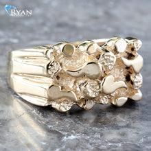 Load image into Gallery viewer, RING GY 10K HORIZONTAL RECTANGULAR FACE HIGH POLISHE NUGGET DESIGN
