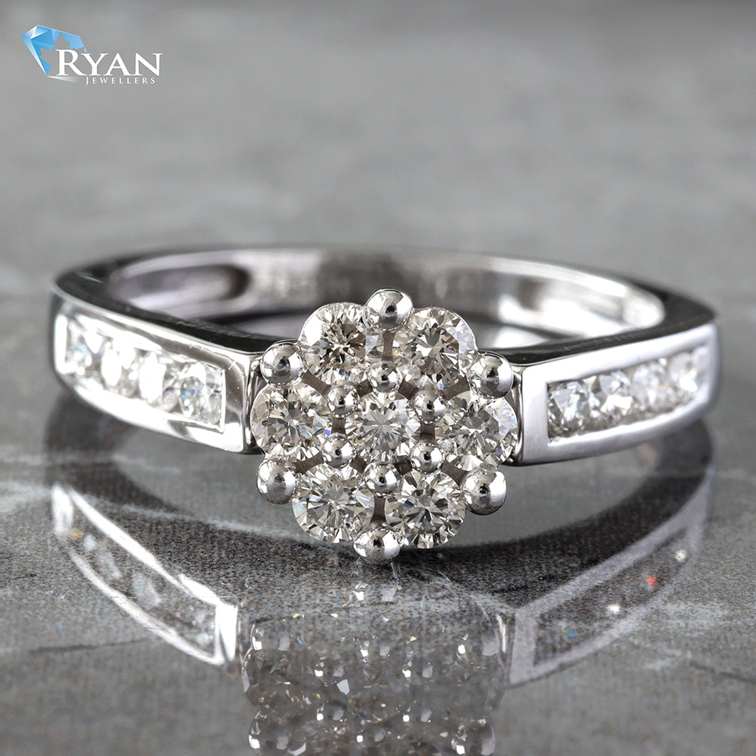 0.75CTW Natural Flower Cluster With Channel Set Shoulders