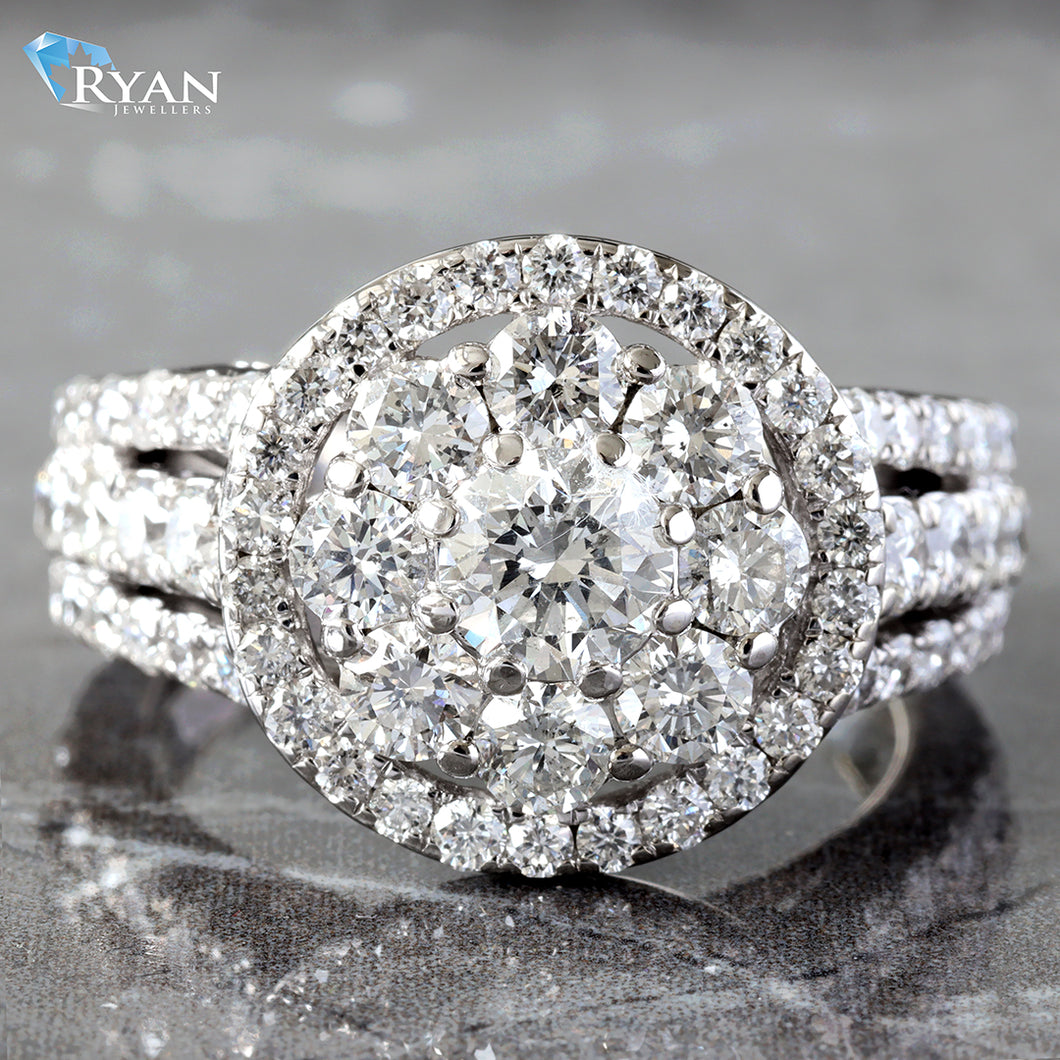 2.50CTW Natural Round Imperial Set Halo With 3 Row Pave Split Shoulders