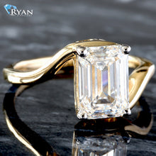 Load image into Gallery viewer, 2.50CTW Emerald Cut Diamond Yellow Gold Curve Ring
