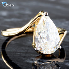 Load image into Gallery viewer, 2.50CTW Pear Diamond Solitaire Yellow Gold Curve Ring
