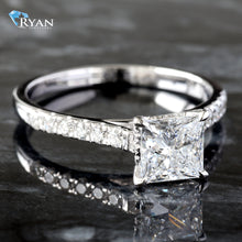 Load image into Gallery viewer, LAB RING GW 10K 1.25CT PRINCESS CUT SOLITIARE WITH PAVE DIAMOND UPSWEPT SHOULDERS
