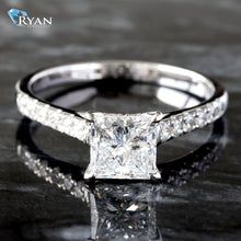 Load image into Gallery viewer, LAB RING GW 10K 1.25CT PRINCESS CUT SOLITIARE WITH PAVE DIAMOND UPSWEPT SHOULDERS

