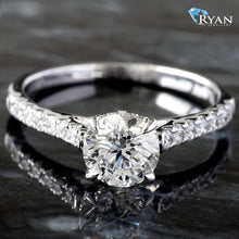 Load image into Gallery viewer, LAB RING GW 10K 1.25CT ROUND CUT SOLITIARE WITH PAVE DIAMOND UPSWEPT SHOULDERS
