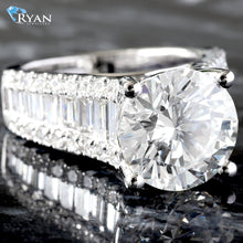 Load image into Gallery viewer, 6.70CTW Round Solitaire with Baguette Shoulders Ring

