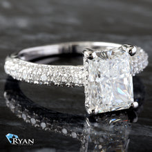 Load image into Gallery viewer, LAB RING GW 14K 2.70CTW RADIANT SOLITAIRE WITH THREE ROW PAVE DOME SHAPED SHOULDERS

