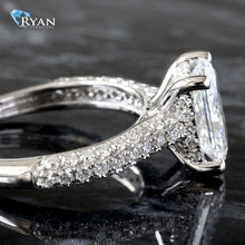 Load image into Gallery viewer, LAB RING GW 14K 2.70CTW RADIANT SOLITAIRE WITH THREE ROW PAVE DOME SHAPED SHOULDERS
