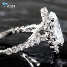 Load image into Gallery viewer, LAB RING GW 14K 4.10CTW OVAL BUBBLE HALO WITH PAVE UPSWEPT SHOULDERS AND PAVE NORTH AND SOUTH SHANK
