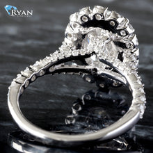 Load image into Gallery viewer, LAB RING GW 14K 4.10CTW OVAL BUBBLE HALO WITH PAVE UPSWEPT SHOULDERS AND PAVE NORTH AND SOUTH SHANK
