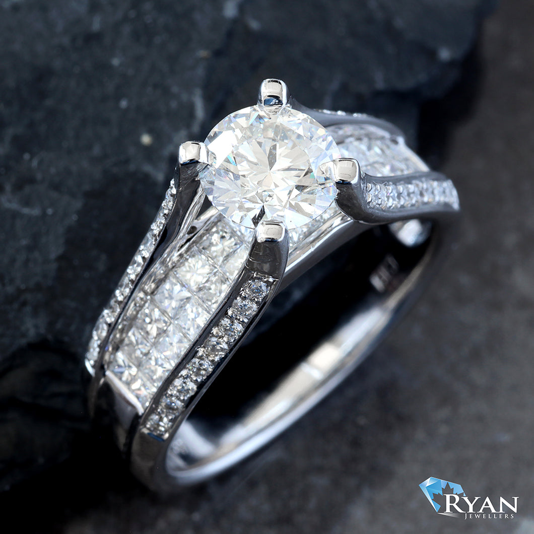 1.75CTW Round Solitaire with Invisible Princess Shoulders and Pave Bridge