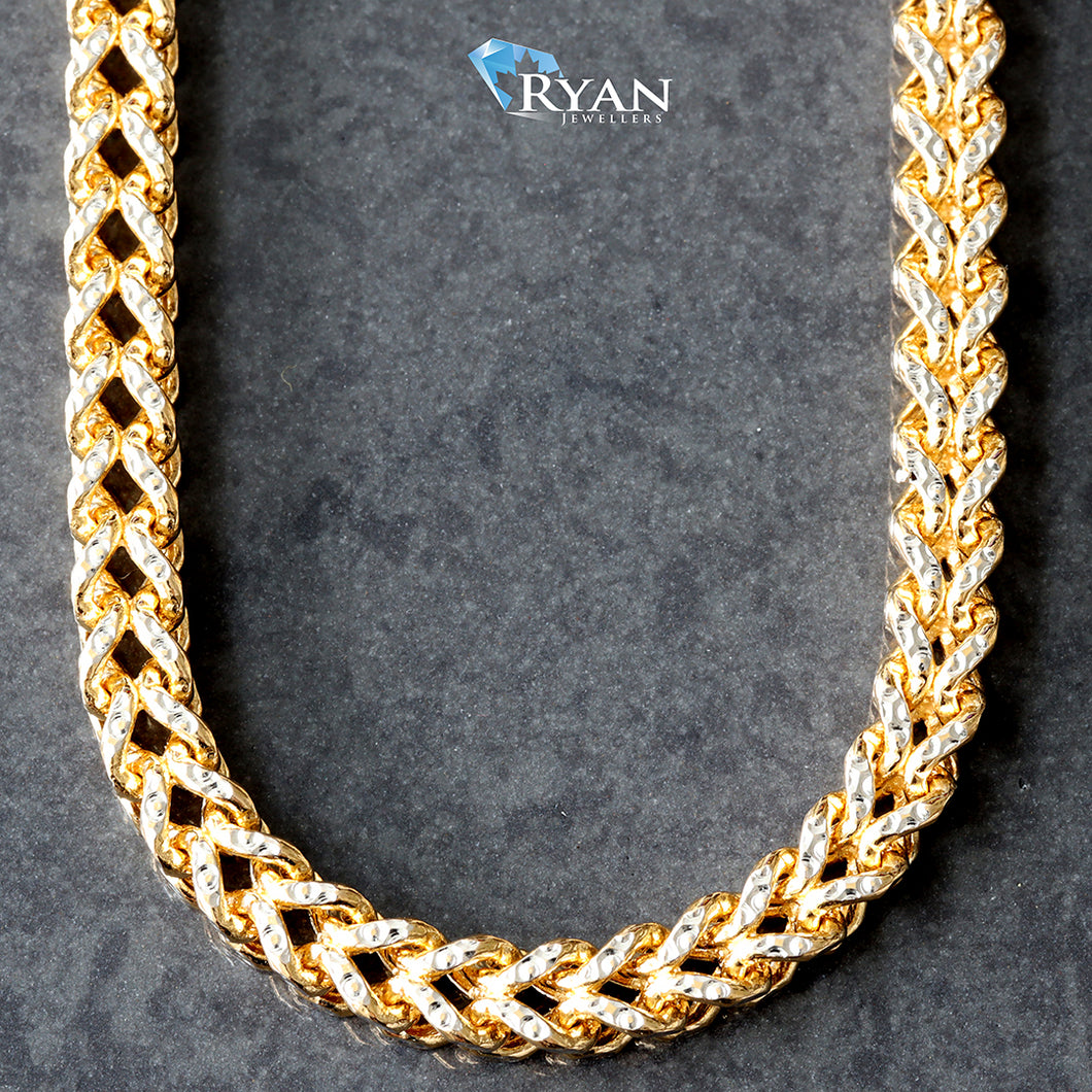CHAIN GY 10K 22 INCHES 4.80MM TWO TONE PAVE HOLLOW SQUARE FRANCO