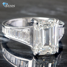 Load image into Gallery viewer, LAB RING GW 14K 7.43CTW EMERALD SOLITAIRE WITH TAPERED BAGUETTE BEZEL SHOULDERS

