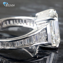 Load image into Gallery viewer, LAB RING GW 14K 7.43CTW EMERALD SOLITAIRE WITH TAPERED BAGUETTE BEZEL SHOULDERS
