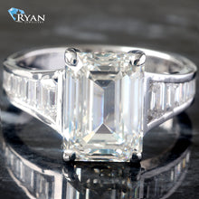 Load image into Gallery viewer, LAB RING GW 14K 7.43CTW EMERALD SOLITAIRE WITH TAPERED BAGUETTE BEZEL SHOULDERS
