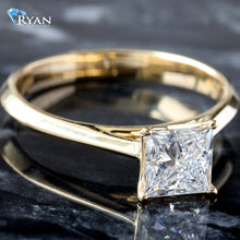 Load image into Gallery viewer, LAB RING GY 10KT 1.00CT PRINCESS SOLITAIRE FOUR PRONG HP CATHEDRAL KNIFE EDGE PETAL BASKET
