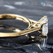 Load image into Gallery viewer, LAB RING GY 10KT 1.00CT PRINCESS SOLITAIRE FOUR PRONG HP CATHEDRAL KNIFE EDGE PETAL BASKET
