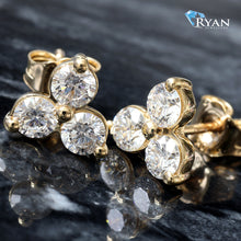 Load image into Gallery viewer, LAB EARRING GY 10K 1.00CTW THREE STONE CLUSTER STUDS
