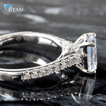 Load image into Gallery viewer, LAB RING GW 14K 1.25CTW EMERALD SOLITIARE WITH UPSWEPT PAVE SHOULDERS BASKET PROFILE DIAMOND ACCENT
