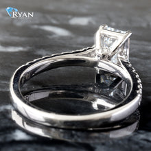 Load image into Gallery viewer, LAB RING GW 14K 1.25CTW EMERALD SOLITIARE WITH UPSWEPT PAVE SHOULDERS BASKET PROFILE DIAMOND ACCENT
