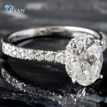 Load image into Gallery viewer, RING GW 14K 2.00CTW OVAL SOLITAIRE CONTOUR HIDDEN HALO UPSWEPT PAVE SHOULDERS PROFILE DIAMOND BEZEL ACCENT
