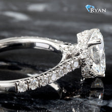 Load image into Gallery viewer, RING GW 14K 2.00CTW OVAL SOLITAIRE CONTOUR HIDDEN HALO UPSWEPT PAVE SHOULDERS PROFILE DIAMOND BEZEL ACCENT

