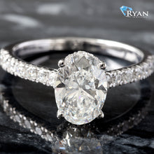 Load image into Gallery viewer, RING GW 14K 2.00CTW OVAL SOLITAIRE CONTOUR HIDDEN HALO UPSWEPT PAVE SHOULDERS PROFILE DIAMOND BEZEL ACCENT
