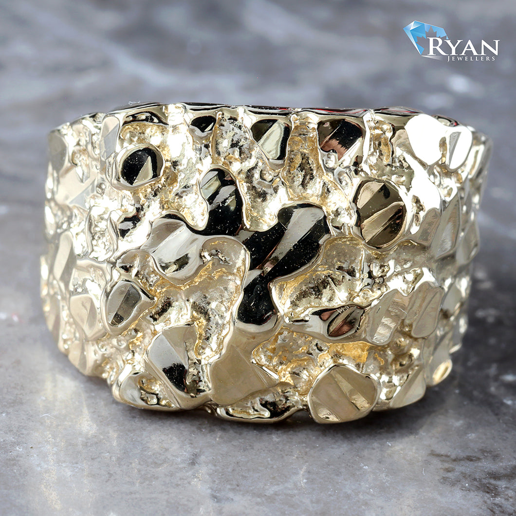 RING GY 10K SQUARE SHAPE DIAMOND CUT NUGGET