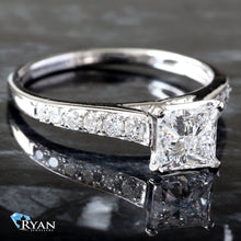 Load image into Gallery viewer, 1.25CTW Princess Solitaire with Round Graduating Channel Shoulders Ring
