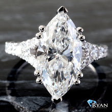 Load image into Gallery viewer, 4.75ctw Marquise Diamond Solitaire with Hidden Halo and Split Pave Diamond Shoulders Ring
