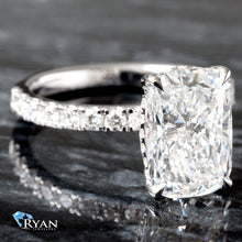 Load image into Gallery viewer, 4.52CTW LAB Elongated Cushion Center With Pave Shoulders And Hidden Halo
