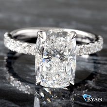 Load image into Gallery viewer, 4.52CTW LAB Elongated Cushion Center With Pave Shoulders And Hidden Halo
