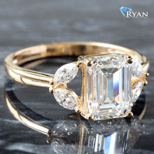 Load image into Gallery viewer, 2.15CTW LAB Emerald Center With Marquise Accents And High Polish Shoulders
