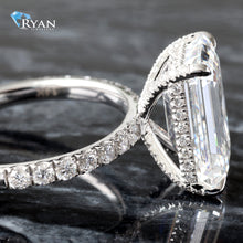 Load image into Gallery viewer, 5.62CTW LAB Emerald Solitaire With Diamond Basket, Hidden Halo and Pave Shoulders
