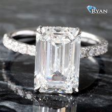 Load image into Gallery viewer, 5.62CTW LAB Emerald Solitaire With Diamond Basket, Hidden Halo and Pave Shoulders
