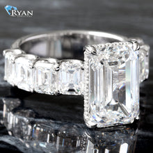 Load image into Gallery viewer, 8.32CTW LAB Emerald Solitaire With Emerald Cut Scallop Shoulders &amp; Hidden Halo
